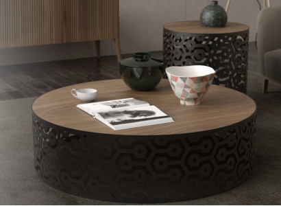 Modern coffee table set natural walnut - black luxury design